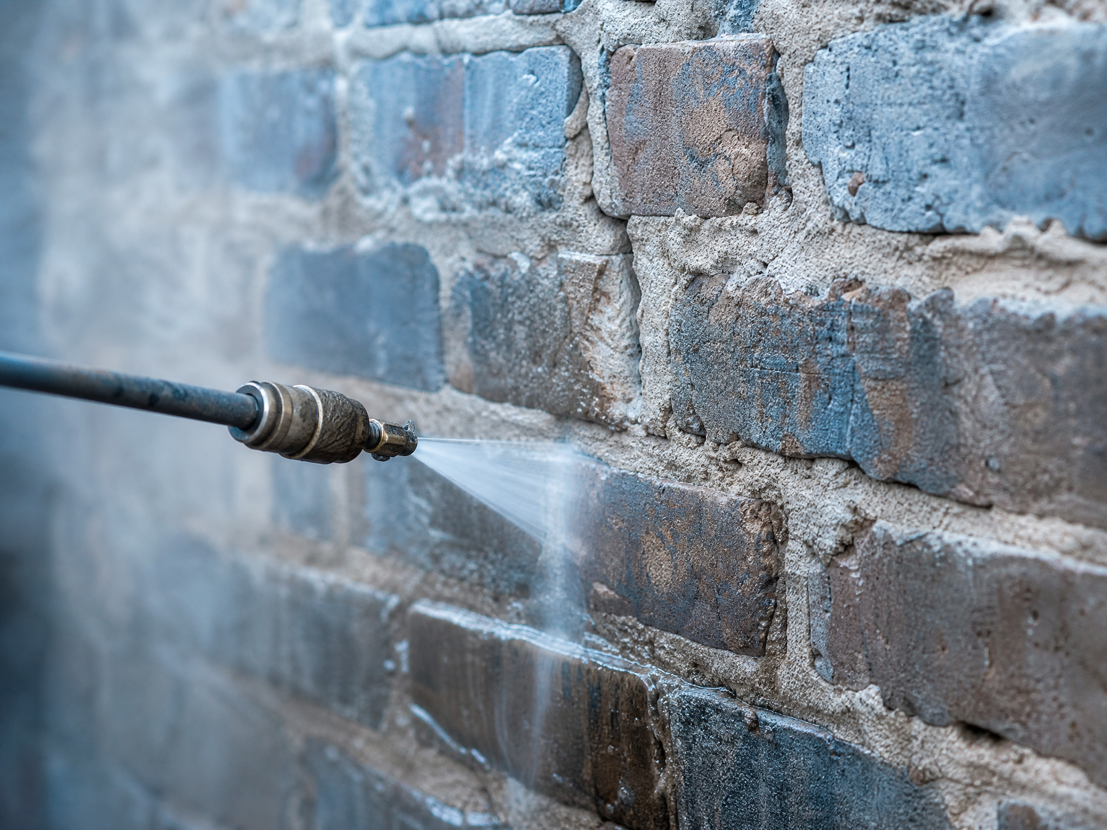Brick and mortar being carefully cleaned